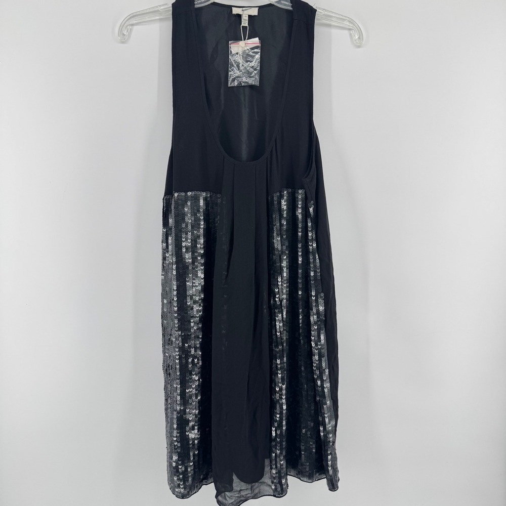 Joie Sequin Silk Dress Womens Medium Black‎ Sleeveless Scoop Neck Mini Shift NEW